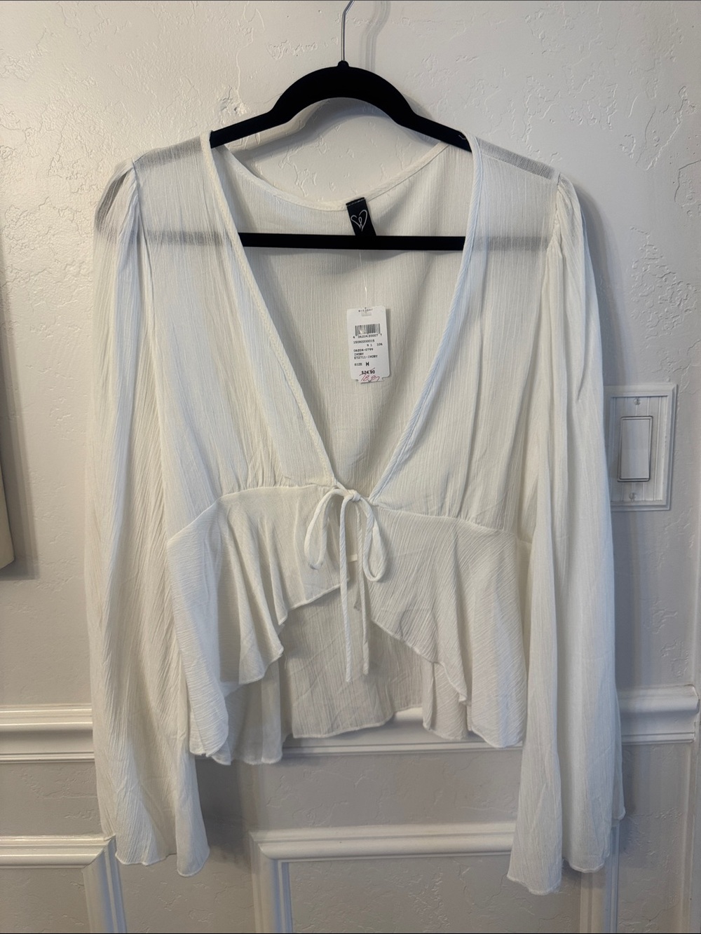 NWT Windsor White Tie-Front Ruffle Peplum Blouse
